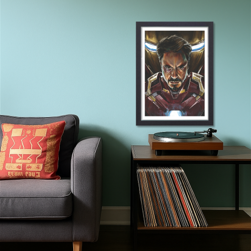 Iron Man Avengers Film Poster Frame Action Sci-fi Movie Artwork Framed Posters Marvel Universe Character Movies Canvas Painting Photo Frames for Wall Decor Home Decoration Living Room Bedroom Office Study Room Cafe Restraunt