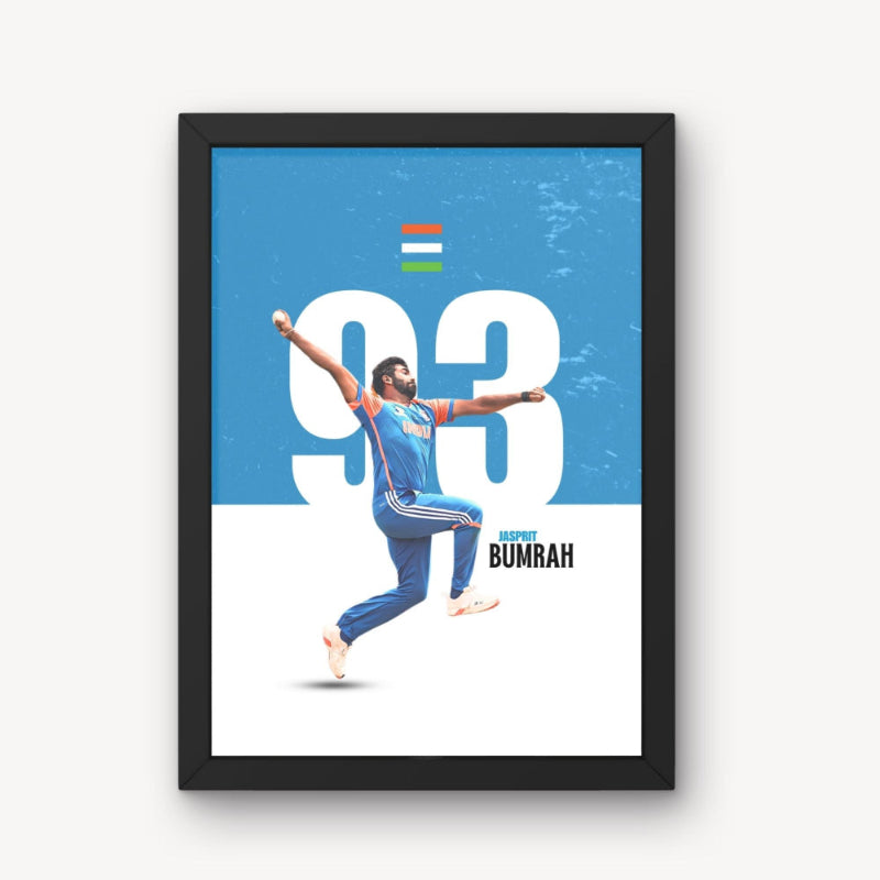 Jasprit Bumrah Cricketer Sports Player Cricket World Cup T20 IPL Motivational Quote White & Blue Color Matte Finish Wall Decor Posters Frame
