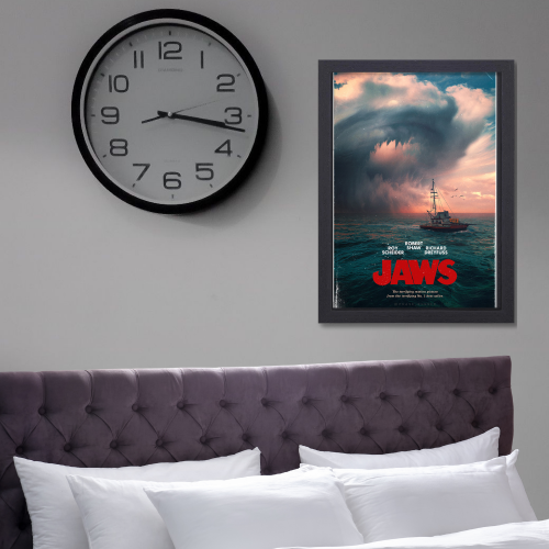 Jaws Movie Poster Frame Horror Adventure Film Artwork Framed Posters Hollywood Thriller Movies Canvas Painting Photo Frames For Wall Decor Living Living Room Bedroom  Study Room Restraunt Cafe Office & Home Decoration