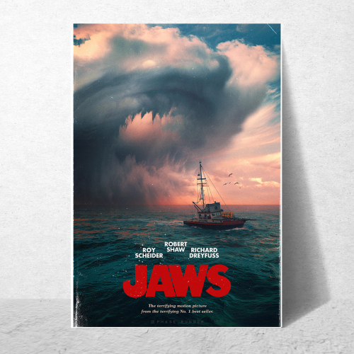 Jaws Movie Poster Frame Horror Adventure Film Artwork Framed Posters Hollywood Thriller Movies Canvas Painting Photo Frames For Wall Decor Living Living Room Bedroom  Study Room Restraunt Cafe Office & Home Decoration
