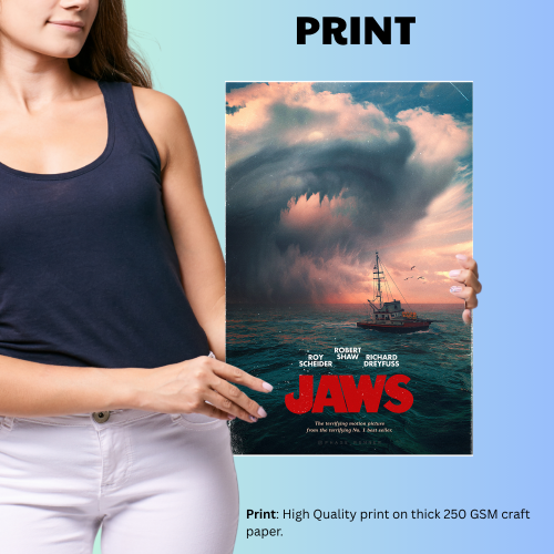 Jaws Movie Poster Frame Horror Adventure Film Artwork Framed Posters Hollywood Thriller Movies Canvas Painting Photo Frames For Wall Decor Living Living Room Bedroom  Study Room Restraunt Cafe Office & Home Decoration