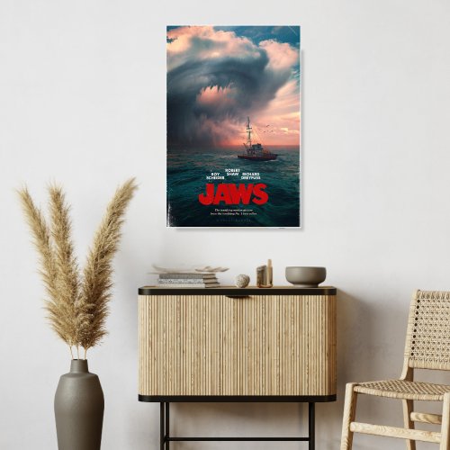 Jaws Movie Poster Frame Horror Adventure Film Artwork Framed Posters Hollywood Thriller Movies Canvas Painting Photo Frames For Wall Decor Living Living Room Bedroom  Study Room Restraunt Cafe Office & Home Decoration