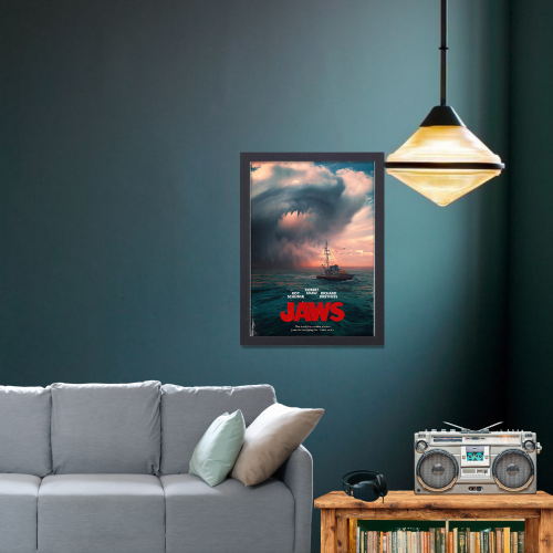 Jaws Movie Poster Frame Horror Adventure Film Artwork Framed Posters Hollywood Thriller Movies Canvas Painting Photo Frames For Wall Decor Living Living Room Bedroom  Study Room Restraunt Cafe Office & Home Decoration