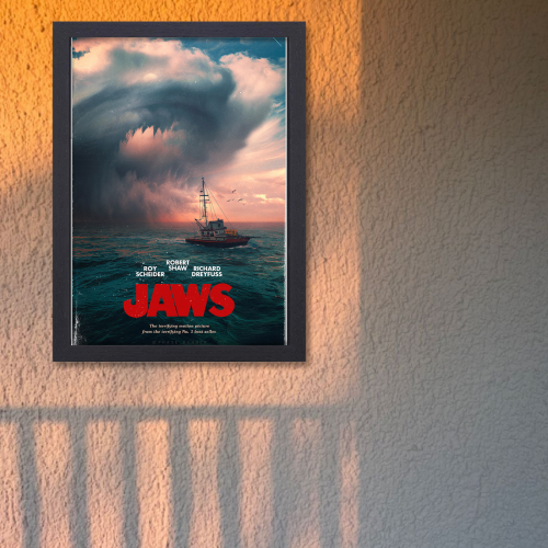 Jaws Movie Poster Frame Horror Adventure Film Artwork Framed Posters Hollywood Thriller Movies Canvas Painting Photo Frames For Wall Decor Living Living Room Bedroom  Study Room Restraunt Cafe Office & Home Decoration
