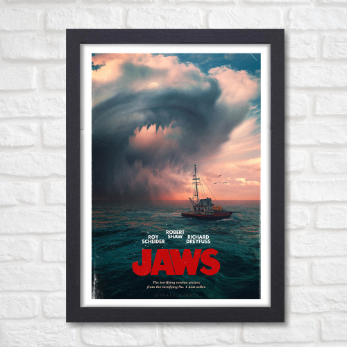 Jaws Movie Poster Frame Horror Adventure Film Artwork Framed Posters Hollywood Thriller Movies Canvas Painting Photo Frames For Wall Decor Living Living Room Bedroom  Study Room Restraunt Cafe Office & Home Decoration