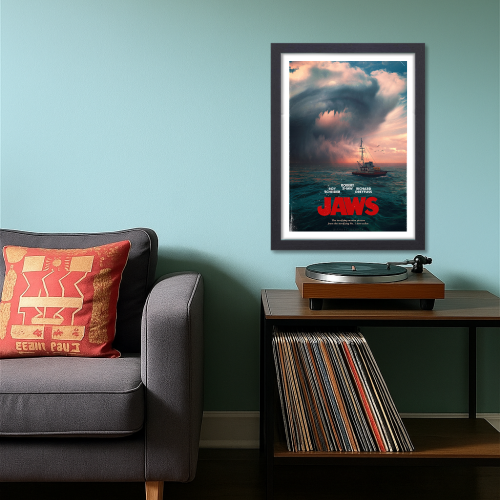 Jaws Movie Poster Frame Horror Adventure Film Artwork Framed Posters Hollywood Thriller Movies Canvas Painting Photo Frames For Wall Decor Living Living Room Bedroom  Study Room Restraunt Cafe Office & Home Decoration