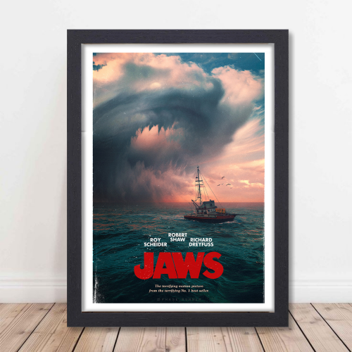 Jaws Movie Poster Frame Horror Adventure Film Artwork Framed Posters Hollywood Thriller Movies Canvas Painting Photo Frames For Wall Decor Living Living Room Bedroom  Study Room Restraunt Cafe Office & Home Decoration