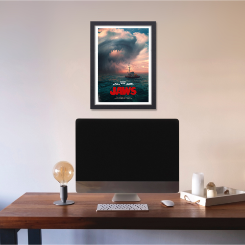 Jaws Movie Poster Frame Horror Adventure Film Artwork Framed Posters Hollywood Thriller Movies Canvas Painting Photo Frames For Wall Decor Living Living Room Bedroom  Study Room Restraunt Cafe Office & Home Decoration