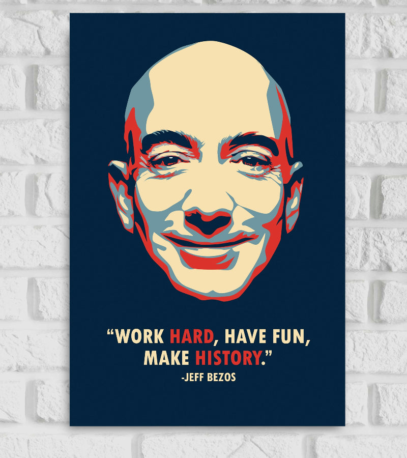 Jeff Bezos American business Magnate former president and CEO of Amazon Motivational & Inspiring Quote Greatest Businessman Blue Red Color Wall Decor Decoration Positive Vibes Matte Finish Poster Frame