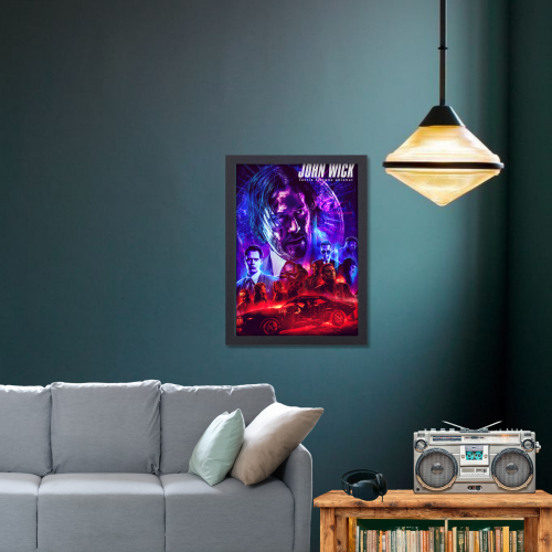 John Wick 3 Movie Poster Frame Movies Art work Framed Posters Hollywood Film Canvas Painting Photo Frame for Wall Decor Home Living Room Bedroom Office Study Room Cafe Decoration