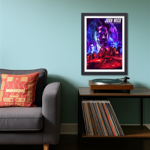 John Wick 3 Movie Poster Frame Movies Art work Framed Posters Hollywood Film Canvas Painting Photo Frame for Wall Decor Home Living Room Bedroom Office Study Room Cafe Decoration