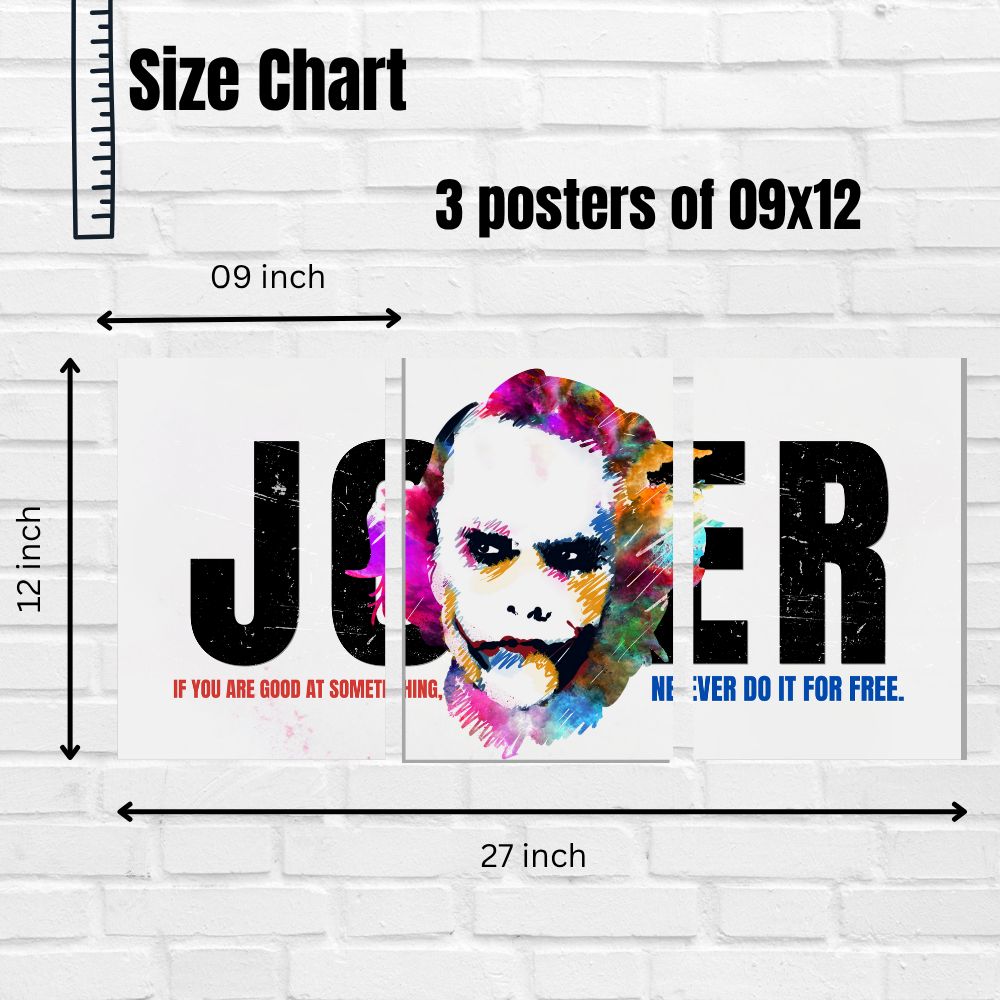 Joker 3-Piece Split Poster | Color Splash Artwork with Famous Quote
