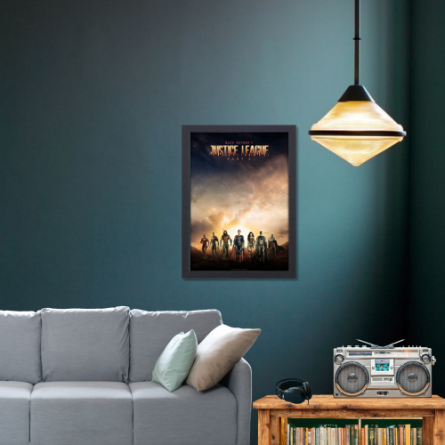 Justice League Movie Poster Frame Action Fantasy Film Artwork Framed Posters Hollywood Movies Canvas Painting Photo Frames for Wall Decor Home Decoration Living Room Bedroom Office Study Room Cafe