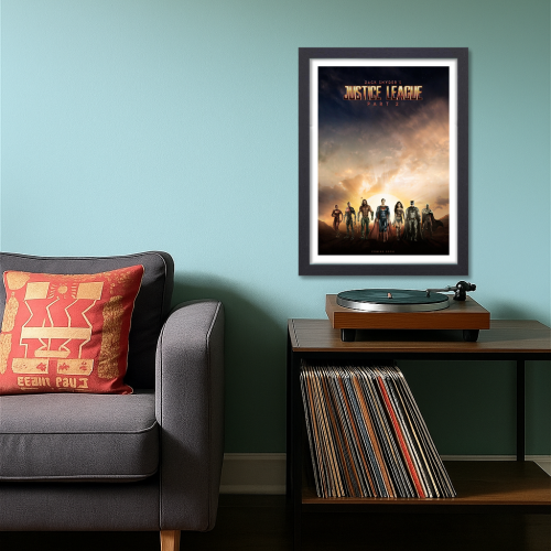 Justice League Movie Poster Frame Action Fantasy Film Artwork Framed Posters Hollywood Movies Canvas Painting Photo Frames for Wall Decor Home Decoration Living Room Bedroom Office Study Room Cafe