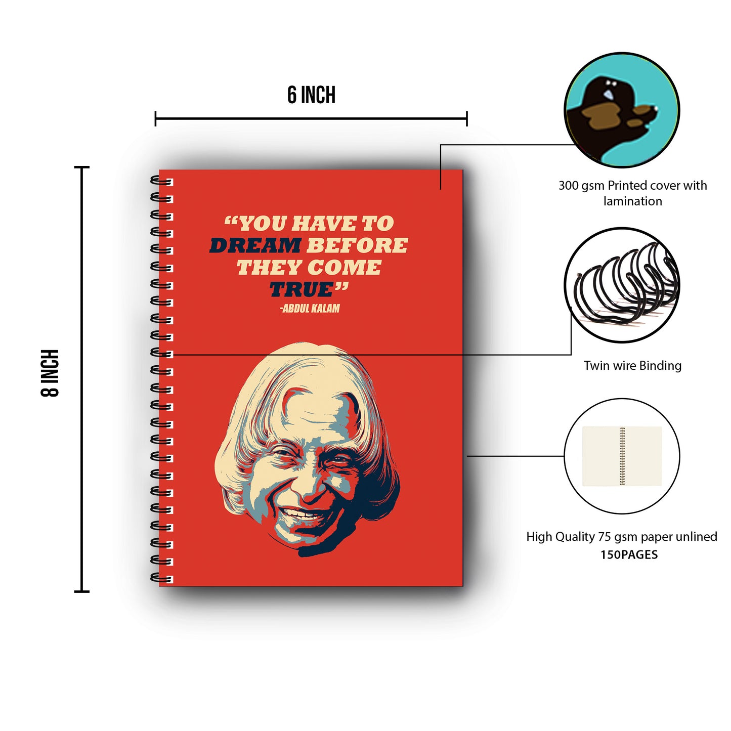 Abdul Kalam Quote Printed Notebook