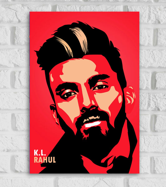KL Rahul Indian Cricket Player Cricketer Sports Player Cricket Games World Cup T20 IPL Red& Yellow Color Matte Finish Wall Decor Posters Frame