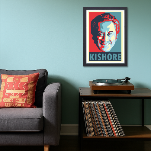 Kishor Kumar Indian Playback Singer and Musician Blue & yellow Color Television Actor Music Artist Pop Culture Motivational Quote Matte Finish Beautiful Wall Decor Music Artist Pop Art Framed Poster, Kishor Kumar Classic Singer, Actor Artwork Bollywood Poster Frame Canvas Painting Musicians Framed Posters Music Songs Photo Frames for Wall Decor Livingroom Bedroom Dining Hall Kitchen Restraunt Restro Cafe & Office Walls Decoration, kishor kumar poster, kishor kumar poster pic, kishor kumar poster portrait