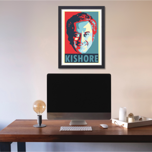 Kishor Kumar Indian Playback Singer and Musician Blue & yellow Color Television Actor Music Artist Pop Culture Motivational Quote Matte Finish Beautiful Wall Decor Music Artist Pop Art Framed Poster, Kishor Kumar Classic Singer, Actor Artwork Bollywood Poster Frame Canvas Painting Musicians Framed Posters Music Songs Photo Frames for Wall Decor Livingroom Bedroom Dining Hall Kitchen Restraunt Restro Cafe & Office Walls Decoration, kishor kumar poster, kishor kumar poster pic, kishor kumar poster portrait