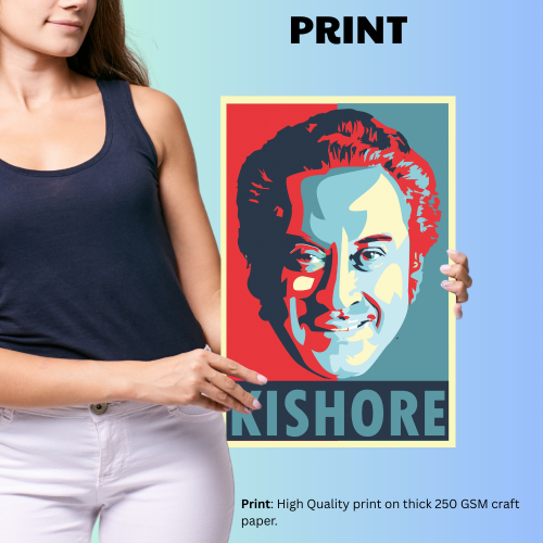 Kishor Kumar Indian Playback Singer and Musician Blue & yellow Color Television Actor Music Artist Pop Culture Motivational Quote Matte Finish Beautiful Wall Decor Music Artist Pop Art Framed Poster, Kishor Kumar Classic Singer, Actor Artwork Bollywood Poster Frame Canvas Painting Musicians Framed Posters Music Songs Photo Frames for Wall Decor Livingroom Bedroom Dining Hall Kitchen Restraunt Restro Cafe & Office Walls Decoration, kishor kumar poster, kishor kumar poster pic, kishor kumar poster portrait