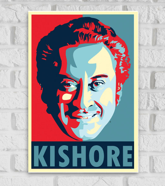 Kishor Kumar Indian Playback Singer and Musician Red & Blue Color Television Actor Music Artist Pop Culture Matte Finish Beautiful Wall Decor Music Artist Pop Art Framed Poster