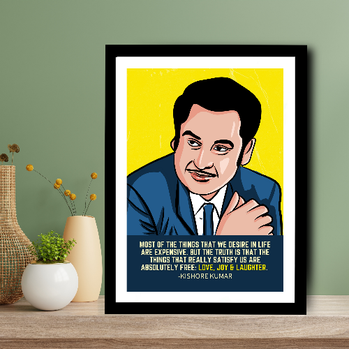 Kishor Kumar Indian Playback Singer and Musician Blue & yellow Color Television Actor Music Artist Pop Culture Motivational Quote Matte Finish Beautiful Wall Decor Music Artist Pop Art Framed Poster, Kishor Kumar Classic Singer, Actor Artwork Bollywood Poster Frame Canvas Painting Musicians Framed Posters Music Songs Photo Frames for Wall Decor Livingroom Bedroom Dining Hall Kitchen Restraunt Restro Cafe & Office Walls Decoration, kishor kumar poster, kishor kumar poster pic, kishor kumar poster portrait