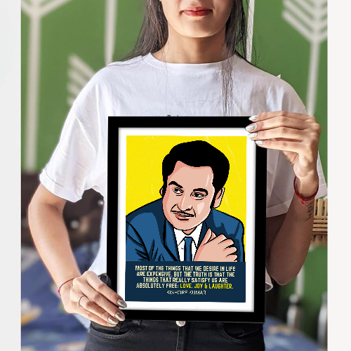 Kishor Kumar Indian Playback Singer and Musician Blue & yellow Color Television Actor Music Artist Pop Culture Motivational Quote Matte Finish Beautiful Wall Decor Music Artist Pop Art Framed Poster, Kishor Kumar Classic Singer, Actor Artwork Bollywood Poster Frame Canvas Painting Musicians Framed Posters Music Songs Photo Frames for Wall Decor Livingroom Bedroom Dining Hall Kitchen Restraunt Restro Cafe & Office Walls Decoration, kishor kumar poster, kishor kumar poster pic, kishor kumar poster portrait