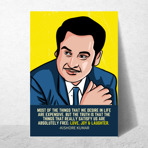 Kishor Kumar Indian Playback Singer and Musician Blue & yellow Color Television Actor Music Artist Pop Culture Motivational Quote Matte Finish Beautiful Wall Decor Music Artist Pop Art Framed Poster, Kishor Kumar Classic Singer, Actor Artwork Bollywood Poster Frame Canvas Painting Musicians Framed Posters Music Songs Photo Frames for Wall Decor Livingroom Bedroom Dining Hall Kitchen Restraunt Restro Cafe & Office Walls Decoration, kishor kumar poster, kishor kumar poster pic, kishor kumar poster portrait