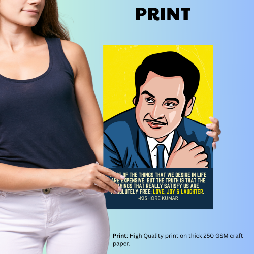 Kishor Kumar Indian Playback Singer and Musician Blue & yellow Color Television Actor Music Artist Pop Culture Motivational Quote Matte Finish Beautiful Wall Decor Music Artist Pop Art Framed Poster, Kishor Kumar Classic Singer, Actor Artwork Bollywood Poster Frame Canvas Painting Musicians Framed Posters Music Songs Photo Frames for Wall Decor Livingroom Bedroom Dining Hall Kitchen Restraunt Restro Cafe & Office Walls Decoration, kishor kumar poster, kishor kumar poster pic, kishor kumar poster portrait