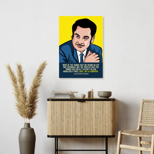 Kishor Kumar Indian Playback Singer and Musician Blue & yellow Color Television Actor Music Artist Pop Culture Motivational Quote Matte Finish Beautiful Wall Decor Music Artist Pop Art Framed Poster, Kishor Kumar Classic Singer, Actor Artwork Bollywood Poster Frame Canvas Painting Musicians Framed Posters Music Songs Photo Frames for Wall Decor Livingroom Bedroom Dining Hall Kitchen Restraunt Restro Cafe & Office Walls Decoration, kishor kumar poster, kishor kumar poster pic, kishor kumar poster portrait