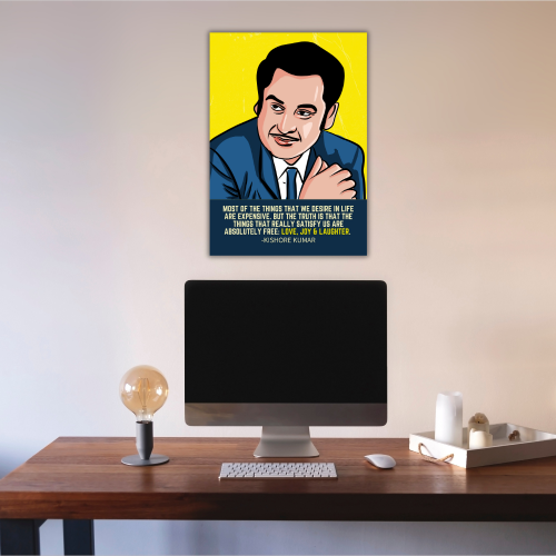 Kishor Kumar Indian Playback Singer and Musician Blue & yellow Color Television Actor Music Artist Pop Culture Motivational Quote Matte Finish Beautiful Wall Decor Music Artist Pop Art Framed Poster, Kishor Kumar Classic Singer, Actor Artwork Bollywood Poster Frame Canvas Painting Musicians Framed Posters Music Songs Photo Frames for Wall Decor Livingroom Bedroom Dining Hall Kitchen Restraunt Restro Cafe & Office Walls Decoration, kishor kumar poster, kishor kumar poster pic, kishor kumar poster portrait