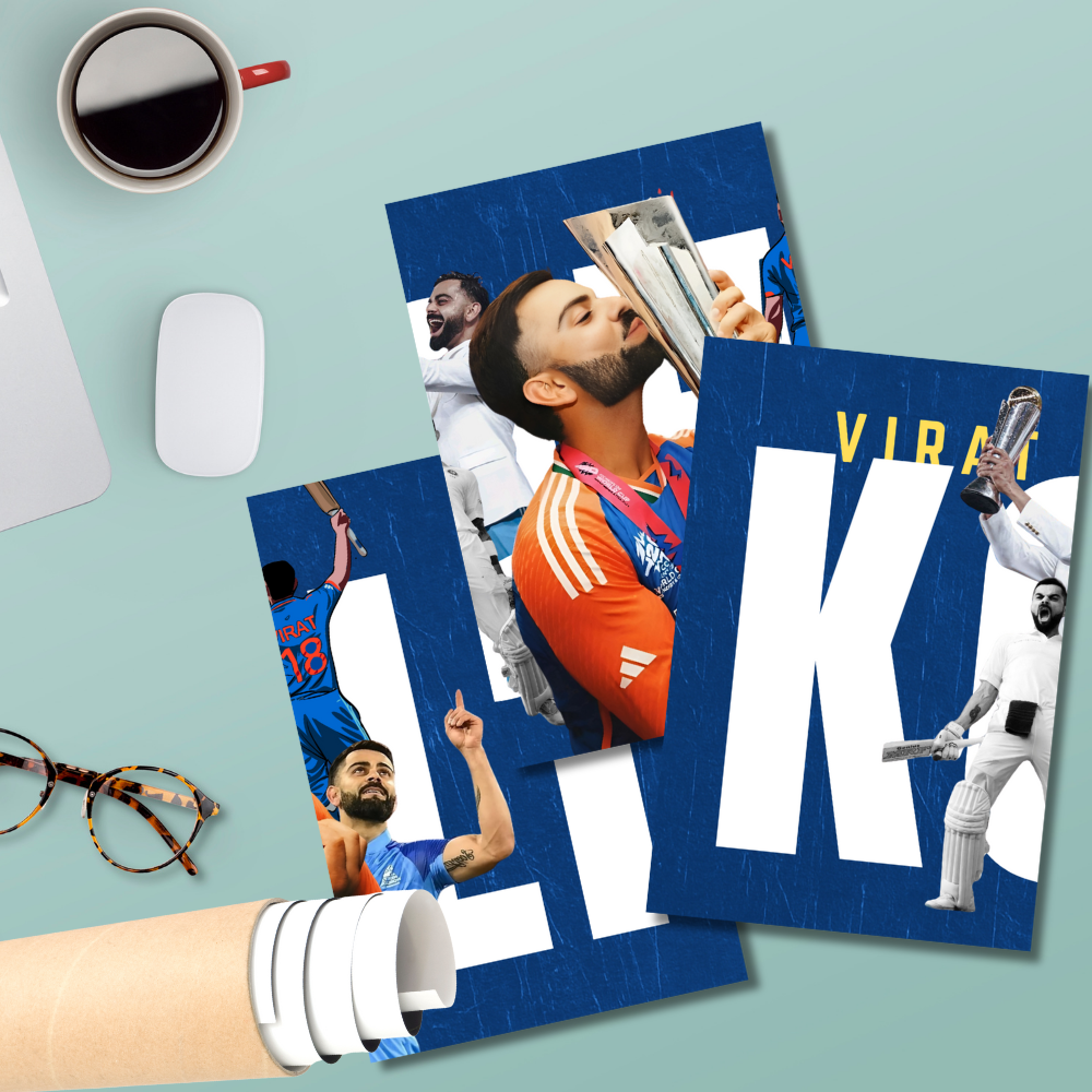 Virat Kohli Cricket Poster – 3 Split Poster Wall Art – World Cup Champion Tribute