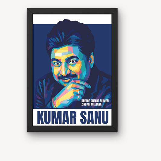 Kumar Sanu Pop Art Poster – “Dheere Dheere Se Meri Zindagi Me Aana” Quote – Bollywood Playback Singer Wall Art – Framed | Canvas | Poster Print, Kumar Sanu poster, Bollywood singer pop art, Dheere Dheere Se Meri Zindagi Me Aana frame, romantic song poster, Kumar Sanu canvas print, Indian playback singer wall decor, 90s music legends poster, colorful singer portrait, framed romantic Bollywood art, Kumar Sanu fan gift, retro Bollywood singer wall hanging, music lover wall frame, singer quote poster, playback 