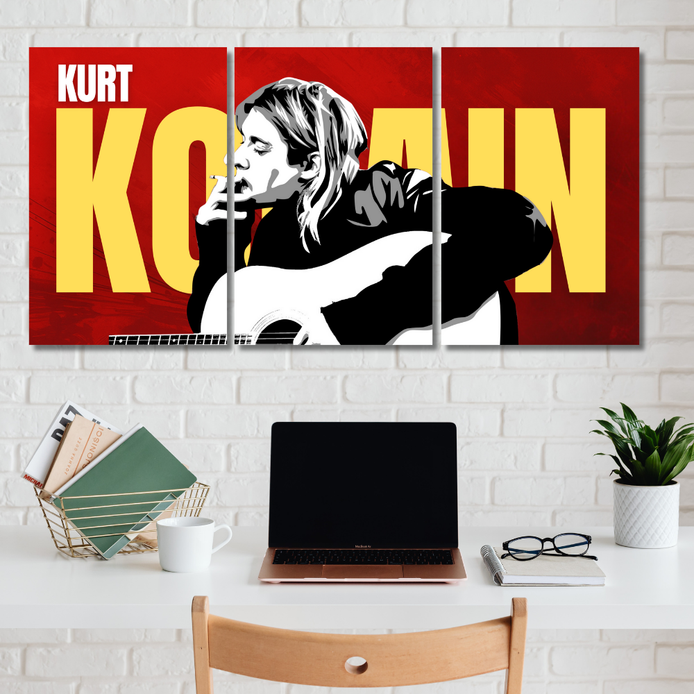 Kurt Kobain 3 Split Poster – Nirvana Rock Legend Wall Art with Guitar Poster
