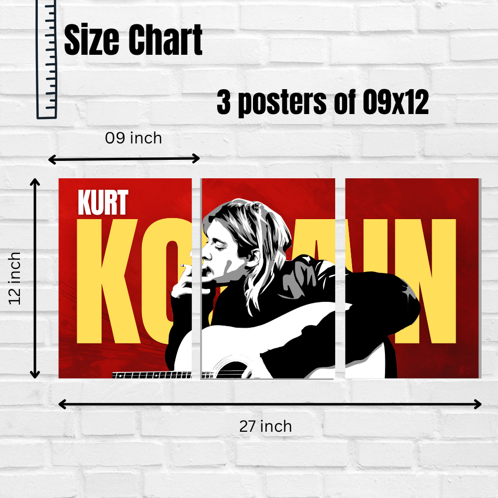 Kurt Kobain 3 Split Poster – Nirvana Rock Legend Wall Art with Guitar Poster