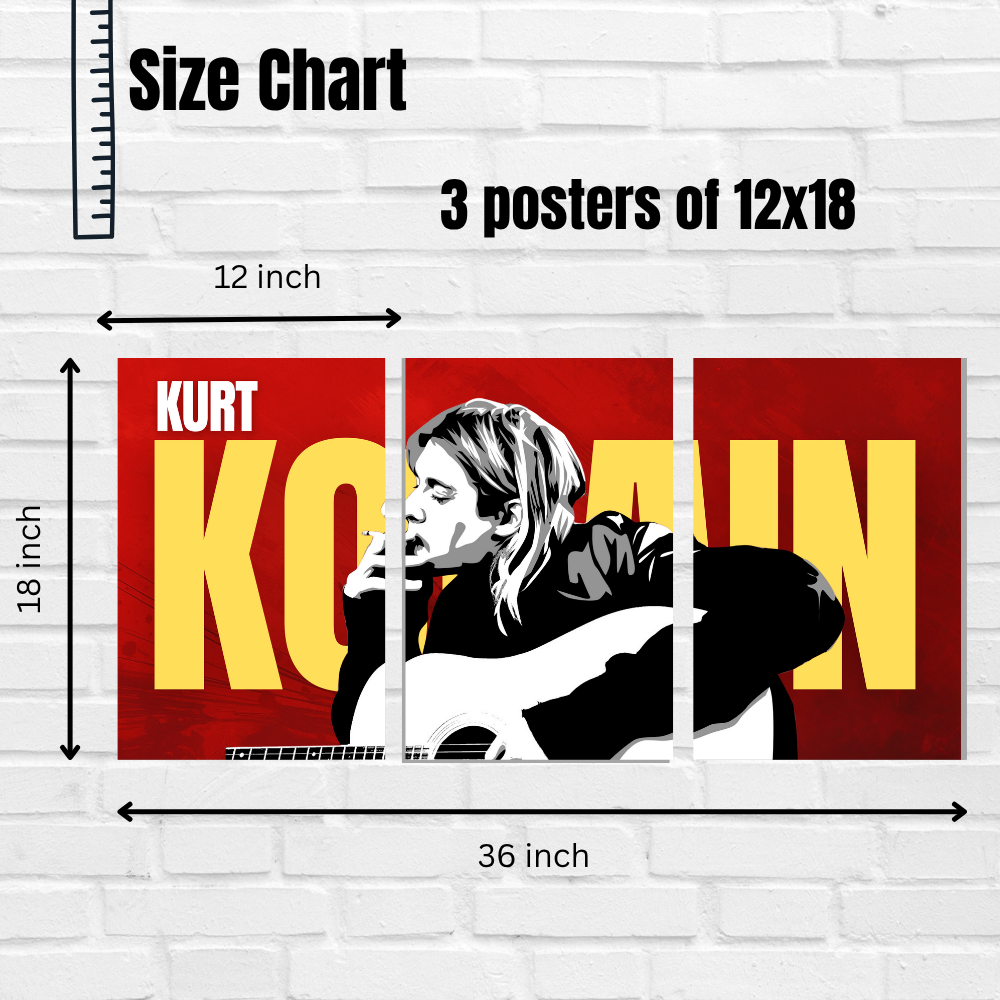 Kurt Kobain 3 Split Poster – Nirvana Rock Legend Wall Art with Guitar Poster