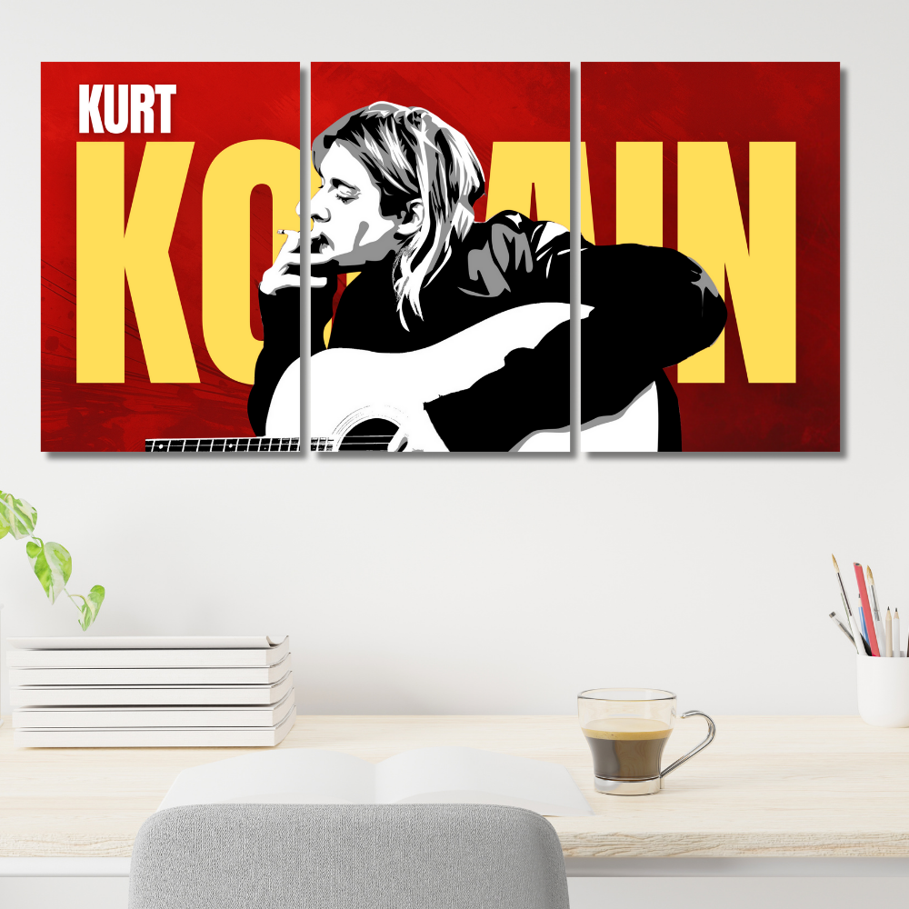Kurt Kobain 3 Split Poster – Nirvana Rock Legend Wall Art with Guitar Poster