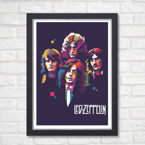 Led Zeppelin Pop Art Poster  Colorful Classic Rock Wall Art for Bedroom & Living Room Decor Colorful pop art style Led Zeppelin poster featuring all four band members on a dark background with vibrant geometric shapes, modern classic rock wall art for music lovers music band poster, music band posters, music band posters for wall, music band posters sets for wall, Painting Wallpaper Sticker The Beatles, Kurt Cobain Michael Jackson jimi hendrix elvis presley Queen, Led Zeppelin