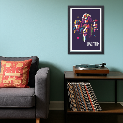 Led Zeppelin Pop Art Poster  Colorful Classic Rock Wall Art for Bedroom & Living Room Decor Colorful pop art style Led Zeppelin poster featuring all four band members on a dark background with vibrant geometric shapes, modern classic rock wall art for music lovers music band poster, music band posters, music band posters for wall, music band posters sets for wall, Painting Wallpaper Sticker The Beatles, Kurt Cobain Michael Jackson jimi hendrix elvis presley Queen, Led Zeppelin
