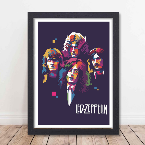 Led Zeppelin Pop Art Poster  Colorful Classic Rock Wall Art for Bedroom & Living Room Decor Colorful pop art style Led Zeppelin poster featuring all four band members on a dark background with vibrant geometric shapes, modern classic rock wall art for music lovers music band poster, music band posters, music band posters for wall, music band posters sets for wall, Painting Wallpaper Sticker The Beatles, Kurt Cobain Michael Jackson jimi hendrix elvis presley Queen, Led Zeppelin