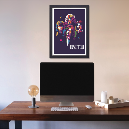 Led Zeppelin Pop Art Poster  Colorful Classic Rock Wall Art for Bedroom & Living Room Decor Colorful pop art style Led Zeppelin poster featuring all four band members on a dark background with vibrant geometric shapes, modern classic rock wall art for music lovers music band poster, music band posters, music band posters for wall, music band posters sets for wall, Painting Wallpaper Sticker The Beatles, Kurt Cobain Michael Jackson jimi hendrix elvis presley Queen, Led Zeppelin