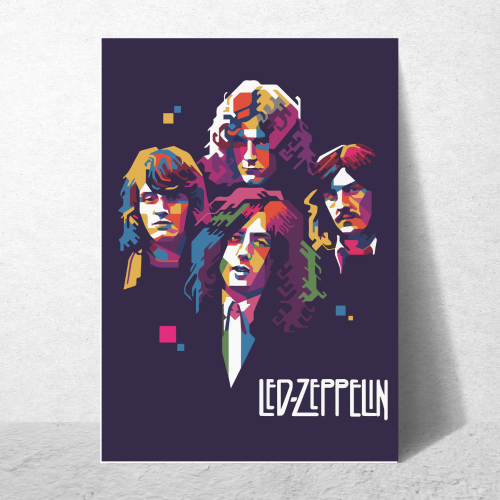Led Zeppelin Pop Art Poster  Colorful Classic Rock Wall Art for Bedroom & Living Room Decor Colorful pop art style Led Zeppelin poster featuring all four band members on a dark background with vibrant geometric shapes, modern classic rock wall art for music lovers music band poster, music band posters, music band posters for wall, music band posters sets for wall, Painting Wallpaper Sticker The Beatles, Kurt Cobain Michael Jackson jimi hendrix elvis presley Queen, Led Zeppelin