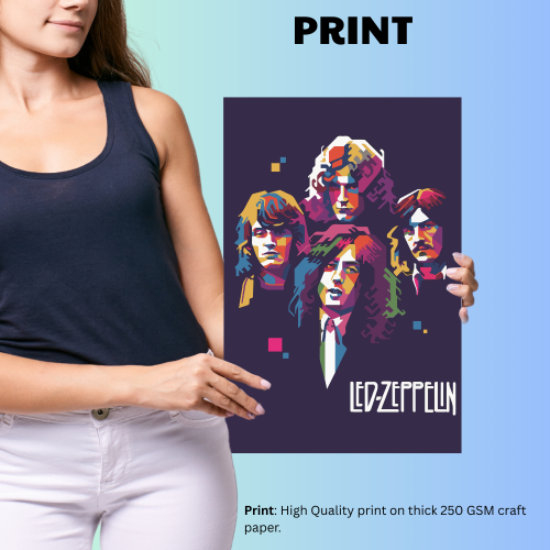Led Zeppelin Pop Art Poster  Colorful Classic Rock Wall Art for Bedroom & Living Room Decor Colorful pop art style Led Zeppelin poster featuring all four band members on a dark background with vibrant geometric shapes, modern classic rock wall art for music lovers music band poster, music band posters, music band posters for wall, music band posters sets for wall, Painting Wallpaper Sticker The Beatles, Kurt Cobain Michael Jackson jimi hendrix elvis presley Queen, Led Zeppelin