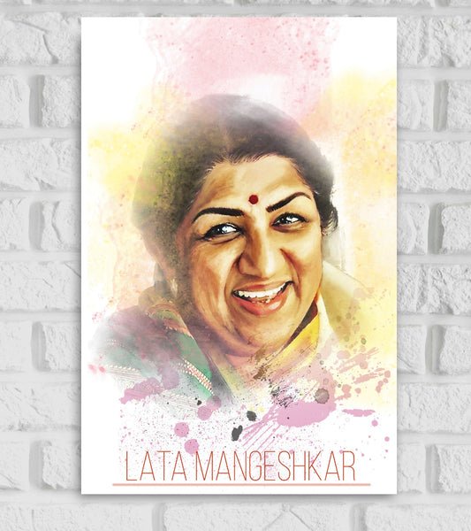 Lata Mangeshkar Indian Playback Popular Singer Film & Television Actor Red Color Framed Posters Music Artist Pop Art Matte Finish Wall Decor Framed Poster