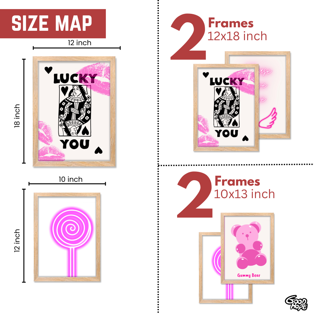 Good Hope Set of 4 Aesthetic Wall Posters for Girls Aesthetic Framed Wall Art in 2 Sizes – 12x18 & 10x13 Inch Pink Room Decor Wall Decor