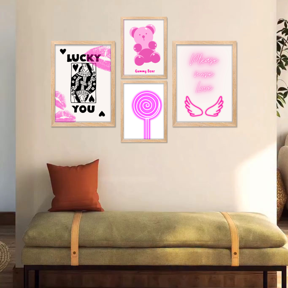 Good Hope Set of 4 Aesthetic Wall Posters for Girls Aesthetic Framed Wall Art in 2 Sizes – 12x18 & 10x13 Inch Pink Room Decor Wall Decor