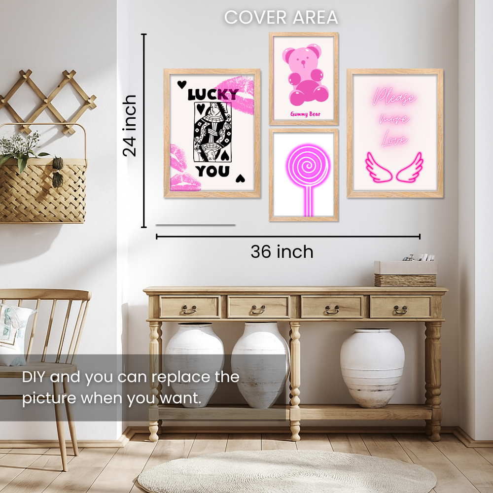 Good Hope Set of 4 Aesthetic Wall Posters for Girls Aesthetic Framed Wall Art in 2 Sizes – 12x18 & 10x13 Inch Pink Room Decor Wall Decor