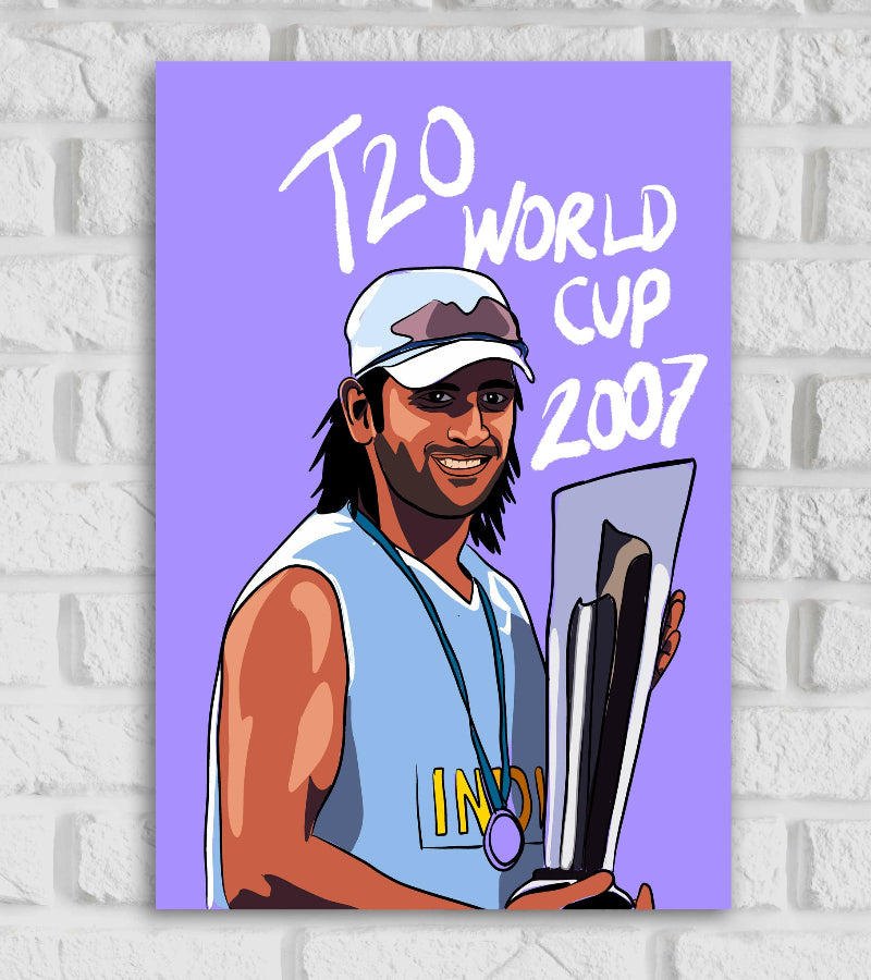 MS Dhoni Indian cricket player World Cup Trophy Cricketer Sports Player Cricket World Cup T20 IPL Motivational Quote Matte Finish Wall Decor Posters Frame