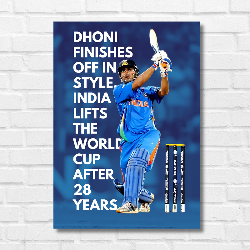 MS Dhoni Indian cricket player Sports Player Cricket World Cup T20 IPL Motivational Quote Blue & White Matte Finish Blue & White Color Wall Decor Posters Frame