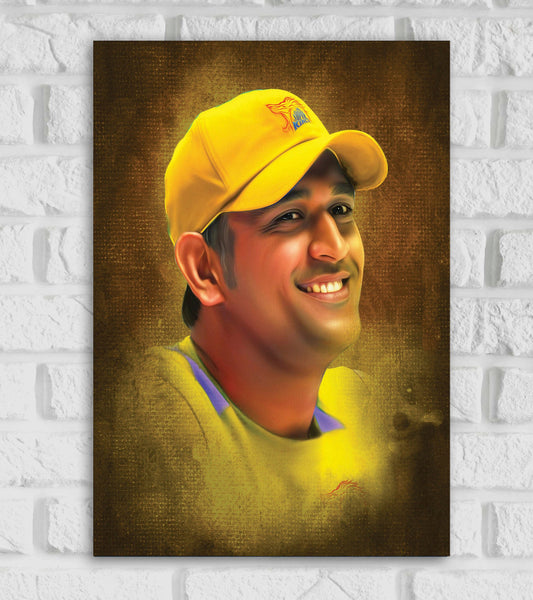 MS Dhoni right-handed batter and a wicket-keeper Indian Cricketer Sports Player Cricket Games World Cup T20 IPL Yellow Color Matte Finish Wall Decor Posters Frame