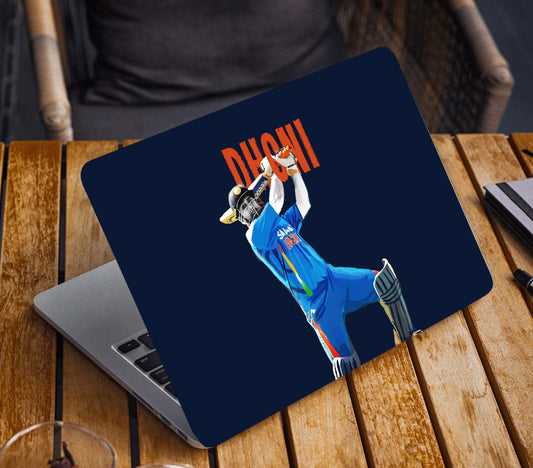 M S Dhoni Cricket Sports Player  Cricketer Orange Blue & White Color Matte Finish Waterproof Laptopskin